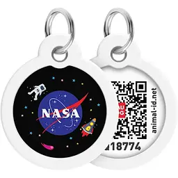 Адресник для собак і котів Waudog Smart ID з QR паспортом, NASA, M, діаметр 30 мм