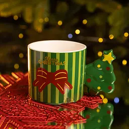 Чашка порцелянова новорічна Marry Christmas 350 мл Зелений Yiwu FM-CS-51GR - мініатюра 2