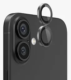 Захисне скло DK для Apple iPhone 16 на камеру Lens Metal Ring Eagle Eye 018465 black 2 шт. - мініатюра 3