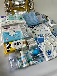 Набір для пологового будинку для новонародженого хлопчика 33 предмети + прозора сумка в подарунок від ЕкоМама блакитні кольори - мініатюра 10