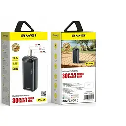 Зовнішній акумулятор Power bank із швидкою зарядкою Чорний Awei PA12 30000mAh PD22 5W