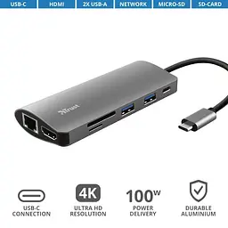Trust USB-хаб DALYX 7-IN-1 USB-C ALUMINIUM - мініатюра 7