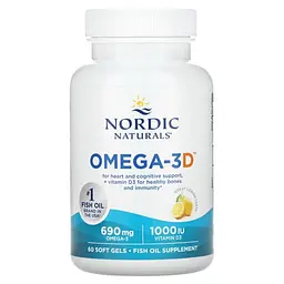 Жирні кислоти Nordic Naturals Omega-3D, 60 капсул - Лимон