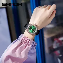 Жіночий наручний годинник 9007 Black-Green Sanda acs0030964 - мініатюра 4