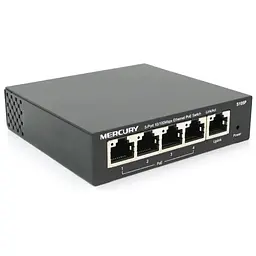 Комутатор POE 48V Mercury S105P 48V 5 портів Ethernet 10/100 Мбіт / сек, БП в комплекті, BOX Q200