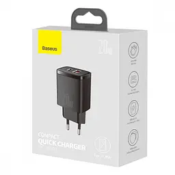МЗП Baseus Compact Quick Charger 20W QC+PD (1USB-A/1C) (CCXJ-B) Black - мініатюра 5