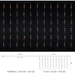Гірлянда Delux Waterfall С 264LED 3х2 м теплий білий/прозорий IP20 (90018003) - мініатюра 2