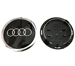 Ковпачки колеса на литі диски Audi D=69 мм посадковий D=60 мм об'ємний логотип Хром Чорні 1 шт