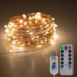 Світлодіодна гірлянда на мідному дроті 10 метрів USB, Теплий білий, з пультом ДК форма лампочки крапля - мініатюра 5
