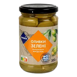 Оливки Премія зелені фаршировані мигдалем 300 г