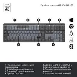 Клавіатура Logitech MX Mechanical Wireless Illuminated Performance Graphite (920-010759) - мініатюра 6