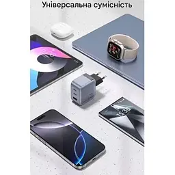 Зарядний пристрій Vention 1xUSB-C PD70W + 1xUSB QC3.0 22.5W GaN + cable USB-C to USB-C 1.0m 5A gray (TZ-FCGH0-EU) - мініатюра 2