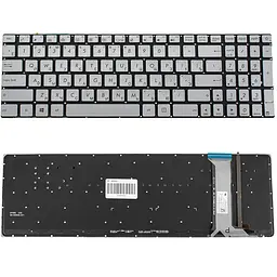 Клавіатура для ноутбука ASUS (N551, N751 series) rus, сріблястий, без фрейма, підсвічування клавіш