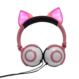 Навушники SUNROZ Linx Bear Ear Headphone з вушками Лисички LED 1,5 м Рожевий (SUN2651) - мініатюра 5