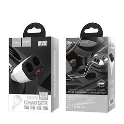 Автомобільний зарядний пристрій HOCO Z28 Power ocean cigarette lighter in-car charger with digital display білий - мініатюра 2