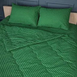 Літній постільний комплект MirSon №2942 Сolor Fun Line Stripe Emerald з евкаліптовим волокном 220х240 см смарагдовий (2200010964042) - мініатюра 4