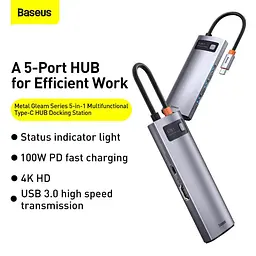 Хаб конвертер Baseus Type-C Metal Gleam Series 5-in-1 3Usb HDMI Type-C 100W CAHub-CX0G - мініатюра 5