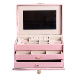 Кейс-скринька для прикрас на кнопці 22,5х15,5х13 см із екошкіри, рожевий Yiwu HP-5-17P - мініатюра 2