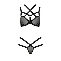 Комплект білизни Passion Exclusive HAGAR SET S/M, black, стрепи, трусики та ліф - мініатюра 5