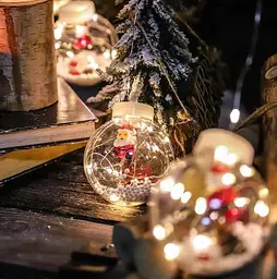 Гірлянда завіса штора Кулі з наповненням Дід Мороз, 3м, 10 куль LED USB