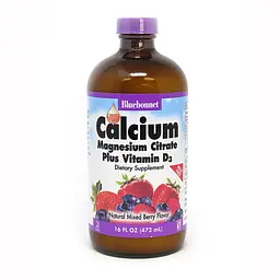Вітаміни та мінерали Bluebonnet Nutrition Calcium Magnesium Citrate plus Vitamin D3, 472 мл - Ягоди