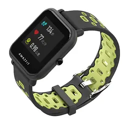 Спортивний ремінець Primo Perfor Classic для годинника Xiaomi Huami Amazfit Bip/Amazfit GTS Black Green - мініатюра 2