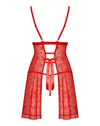 Новорічна сорочка Obsessive Claussica S/M, червона, прозора з візерунком, стрінги в комплекті - мініатюра 4