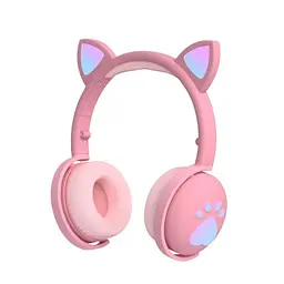 Бездротові дитячі блютус навушники Oui CAT BK1 з котячими вушками і LED підсвічуванням Рожевий