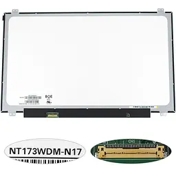 Матриця 17.3" NT173WDM-N17 (1600 * 900 30pin (eDP) LED SLIM (вертикальні вушка) глянець роз'єм зліва внизу) для ноутбука