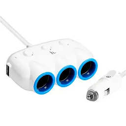 Автомобільний зарядний пристрій із розгалужувачем прикурювача Hoco C1 + 2 USB White