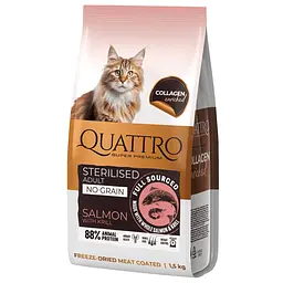 Корм беззерновий Quattro Cat Sterilized Salmon and Krill для стерилізованих котів з лососем та крилем 1.5 кг