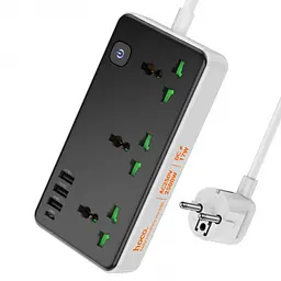 Мережевий зарядний пристрій подовжувач HOCO AC7A STORM 3 USB/Type-C 3 розетки 1.5m Чорний - мініатюра 2