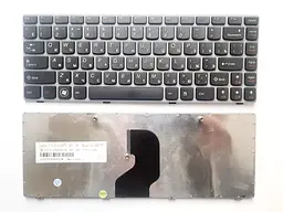 Клавіатура для ноутбуків Lenovo IdeaPad Z450, Z460, Z465 Series чорна з сірою рамкою