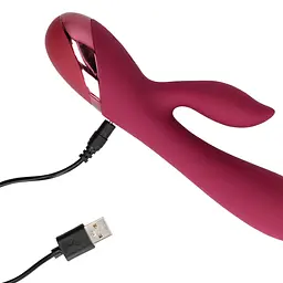 Вібратор-кролик Loveline Smooth Silicone Rabbit 20 см (вишневий) - мініатюра 5