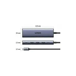 Концентратор Ugreen USB-C 5-in-1 3xUSB-A + 1xUSB-C PD100W + DisplayPort 4K60Hz black (75642) - мініатюра 2
