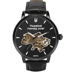Наручний годинник чоловічий Besta Skeleton UA Black Чорний (3121) - мініатюра 3