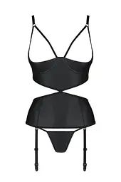 Корсет з відкритими грудьми Passion JANNIES CORSet S/M black стрінги в наборі - мініатюра 3