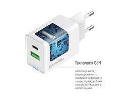 Мережевий зарядний пристрій ColorWay GaN Mini 45 W White (CW-CHS060PD-WT) - мініатюра 3