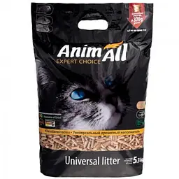 Древесний наповнювач AnimAll для котів 5.3 кг 300 г безкоштовно