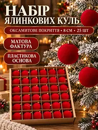Набір новорічних оксамитових іграшок на ялинку "Шарм" 18 куль червоний - мініатюра 3