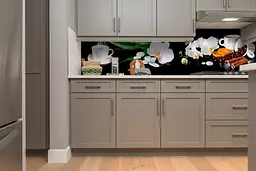 Кухонний фартух Happy Pocket самоклеючий Кава і Орхідеї наклейка ПВХ натюрморт чорний 60х200 см Z180377 - мініатюра 4
