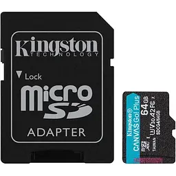 Карта пам'яті microSDXC (UHS-1 U3) Kingston Canvas Go! Plus 64Gb class 10 A2 V30 (R200MB/s) (adapter SD)