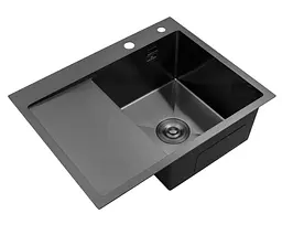 Кухонна мийка Kroner KRP Schwarze - 6350RHM PVD (3.0/1.0 мм) (CV031323) - мініатюра 3