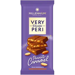 Шоколад Millennium Very Peri молочний з начинкою, подрібненим арахісом та солоною карамеллю 105г