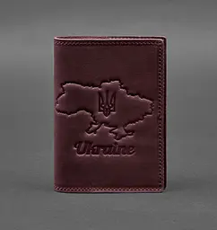 Шкіряна обкладинка для паспорта з мапою України бордовий Crazy Horse