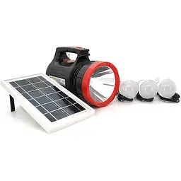 Переносний ліхтар LX-1908+Solar, 3 режими, сонячна панель, вбудований акум 7000mAh, 3 лампочки 3W, Радіо, СЗУ, Black, Box