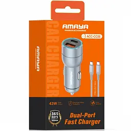 АЗП Amaya ACC-CC08 PD20W+QC3.0 total 43W (1USB-A/1C) + кабель Type-C to Type-C Gray - мініатюра 2