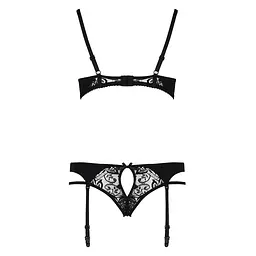 Комплект білизни Passion PAULINE SET L/XL, black, стрепи, ліф, стрінги і пояс для панчох - мініатюра 6