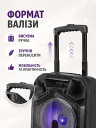 Портативна колонка валіза 2×10″ PMPO 4000 Вт з мікрофоном, пультом і LED чорна (49676161) - мініатюра 6