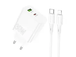 Блок живлення Borofone BA75A Powerful dual port PD30W+QC3.0 charger set White (BA75ACLW) - мініатюра 2